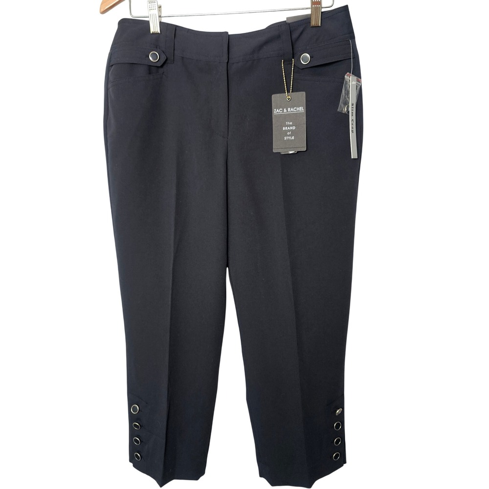 Zac &‎ Rachel NWT Womens Slim Crop Pants 10 Black Grommet Hem Career Stretch